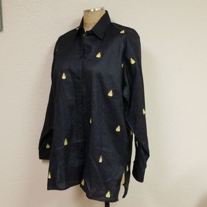 Casey Coleman BLACK Linen BLOUSE Bee Theme XL